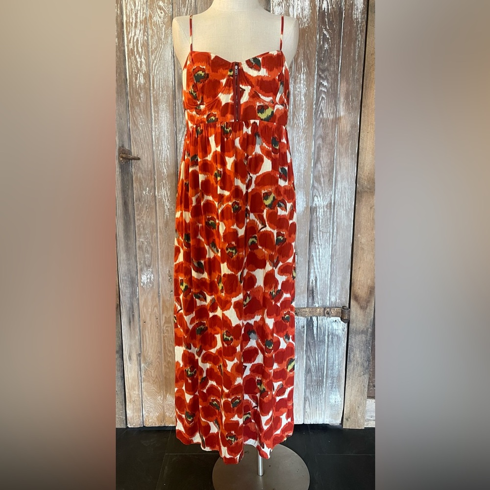 ELLE NWOT X-Large Orange Abstract Print  Maxi Dress Corset Front/Elastic Back